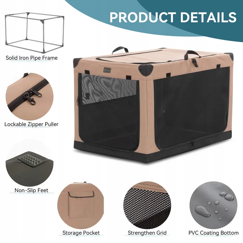 PETSFIT Opvouwbare Hondenbench XL Verstelbaar Khaki — foto 5