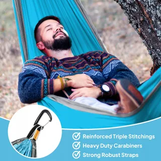 NATUREFUN Ultralichte Camping Hangmat 300kg 300x200cm Nylon Blauw-Grijs — miniatuur 4