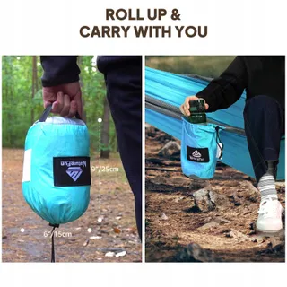 NATUREFUN Ultralichte Camping Hangmat 300kg 300x200cm Nylon Blauw-Grijs — miniatuur 6