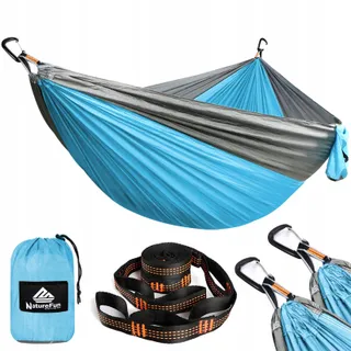 NATUREFUN Ultralichte Camping Hangmat 300kg 300x200cm Nylon Blauw-Grijs — miniatuur 1