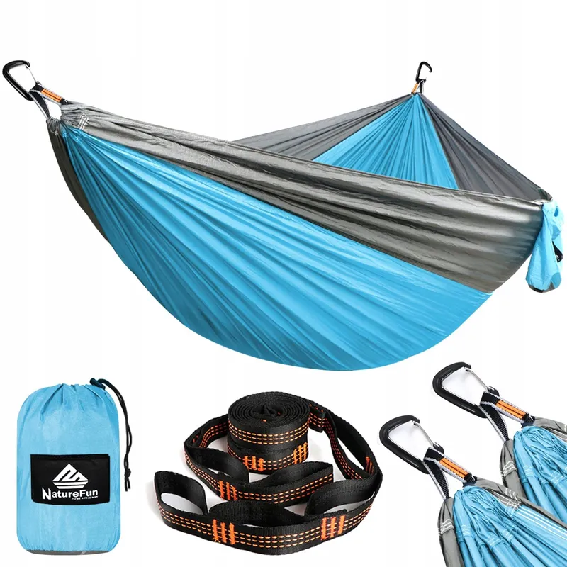 NATUREFUN Ultralichte Camping Hangmat 300kg 300x200cm Nylon Blauw-Grijs — foto 1
