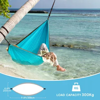 NATUREFUN Ultralichte Camping Hangmat 300kg 300x200cm Nylon Blauw-Grijs — miniatuur 2