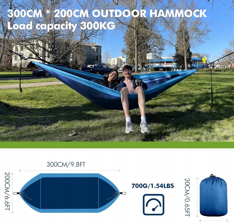 Camping Hangmat 2 Personen 300x200cm Ultralicht Draagbaar Blauw — foto 10