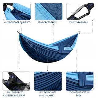 Camping Hangmat 2 Personen 300x200cm Ultralicht Draagbaar Blauw — miniatuur 2
