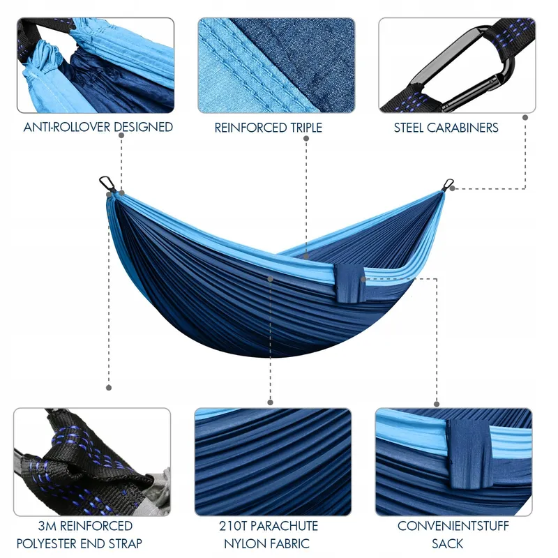 Camping Hangmat 2 Personen 300x200cm Ultralicht Draagbaar Blauw — foto 2