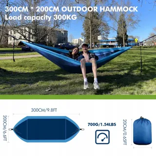 Camping Hangmat 2 Personen 300x200cm Ultralicht Draagbaar Blauw — miniatuur 3