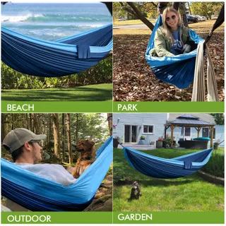 Camping Hangmat 2 Personen 300x200cm Ultralicht Draagbaar Blauw — miniatuur 6