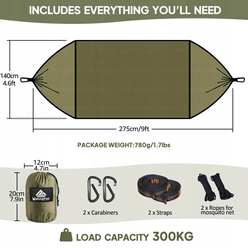 NATUREFUN Ultralichte Klamboe Camping Hangmat 300kg Nylon 275x140cm — foto 3