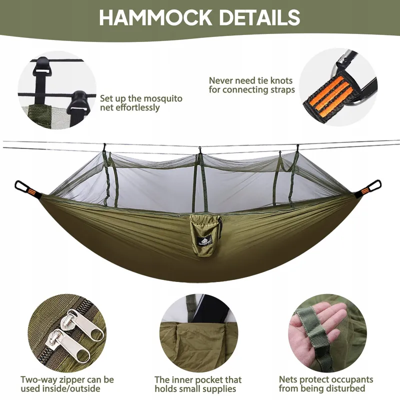 NATUREFUN Ultralichte Klamboe Camping Hangmat 300kg Nylon 275x140cm — foto 4