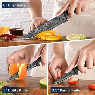 GOURMETOP Keukenmessenset 3-Delig RVS Damastpatroon — miniatuur 6
