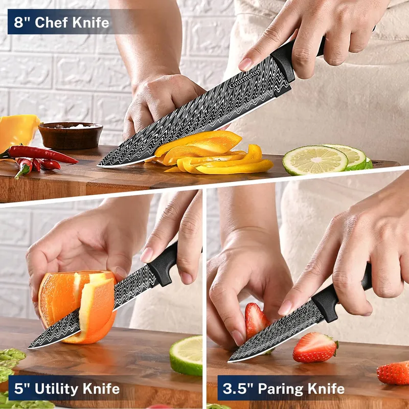 GOURMETOP Keukenmessenset 3-Delig RVS Damastpatroon — foto 6