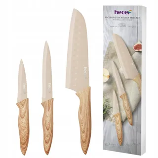 HECEF Keukenmessenset 3-Delig RVS Houten Handvat — miniatuur 1