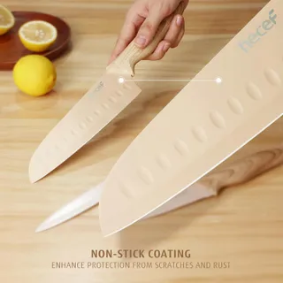 HECEF Keukenmessenset 3-Delig RVS Houten Handvat — miniatuur 9