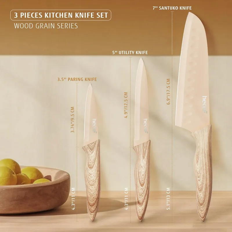 HECEF Keukenmessenset 3-Delig RVS Houten Handvat — foto 2