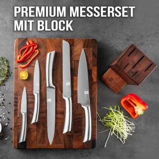 JF JAMES Keukenmessenset RVS Met Acaciahouten Blok — miniatuur 4