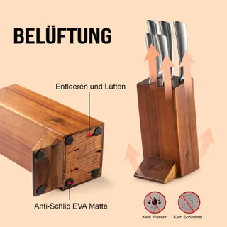 JF JAMES Keukenmessenset RVS Met Acaciahouten Blok — miniatuur 6