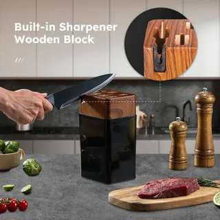 YABANO Keukenmessenset 7-Delig Blok Slijper Zwart — miniatuur 4