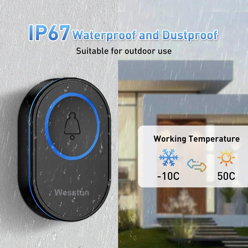 WESSTUN Draadloze Deurbel IP67 2 Ontvangers 39 Beltonen — foto 5