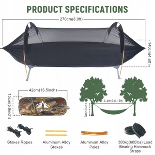NIGHT CAT Hangmattent Met Klamboe Waterdicht 1 Persoon Camouflage — miniatuur 3
