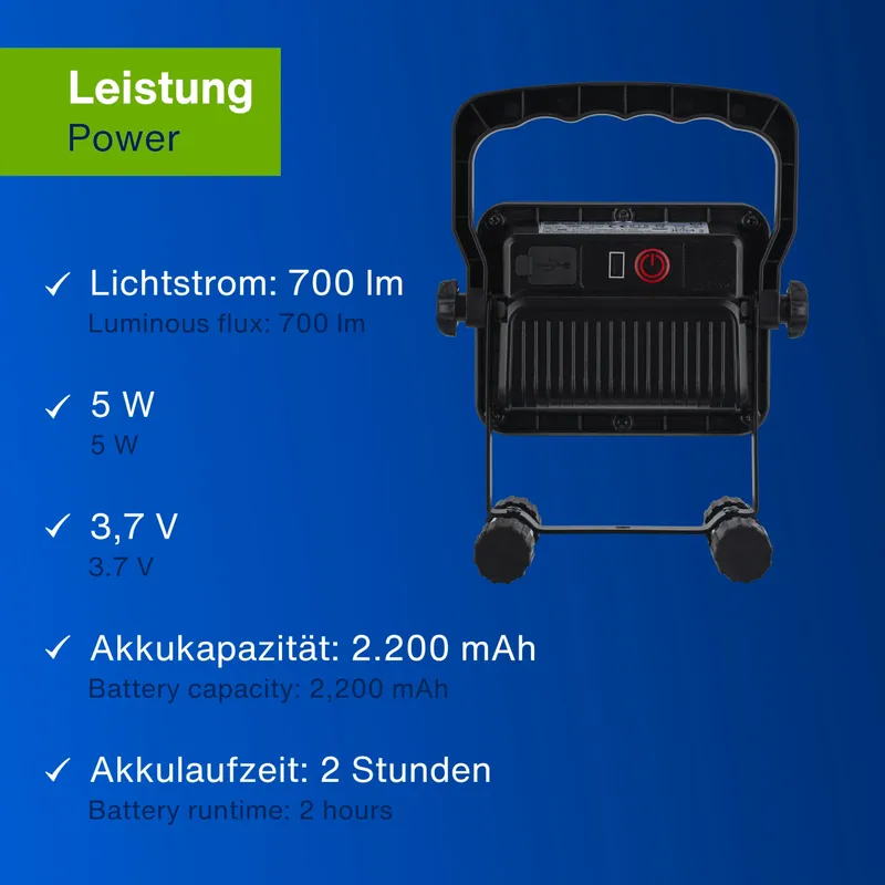 REV LED Werklamp 5W 700lm IP54 Binnen Buiten Accu — foto 6