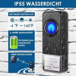 PHYSEN Draadloze Deurbel Set IP55 Waterdicht 400M 58 Melodieen — miniatuur 4