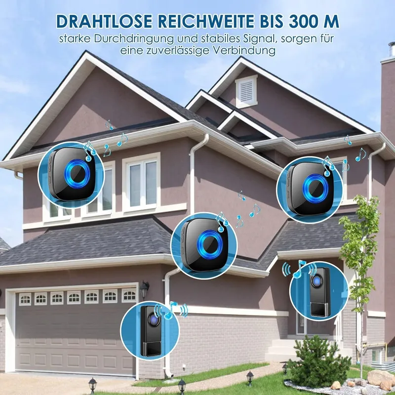 PHYSEN Draadloze Deurbel Set IP55 Waterdicht 400M 58 Melodieen — foto 6