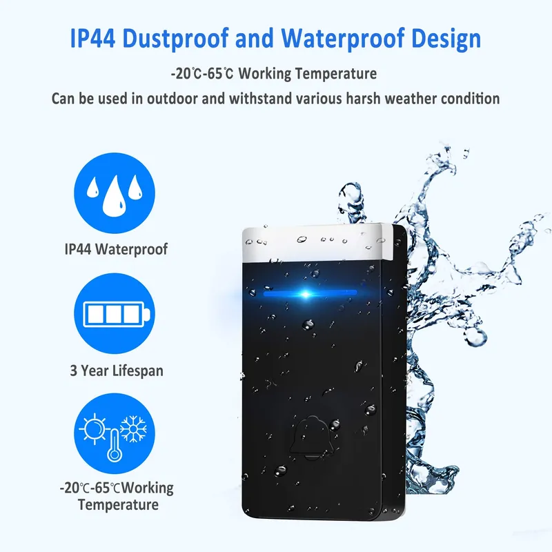 URESMAT Draadloze Deurbel Waterdicht 150m 45 Melodieën — foto 4