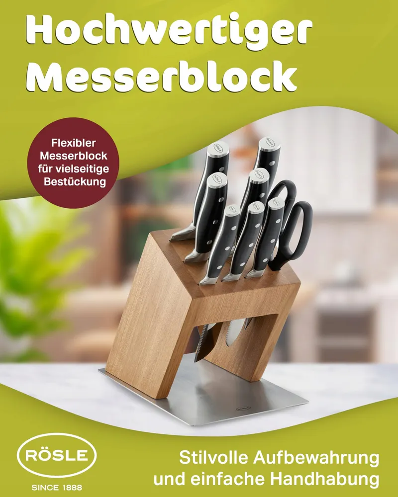 RÖSLE KnifeX Messenblok Design Roestvrij Staal Iepenhout Zonder Messen — foto 3