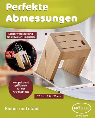 RÖSLE KnifeX Messenblok Design Roestvrij Staal Iepenhout Zonder Messen — miniatuur 8
