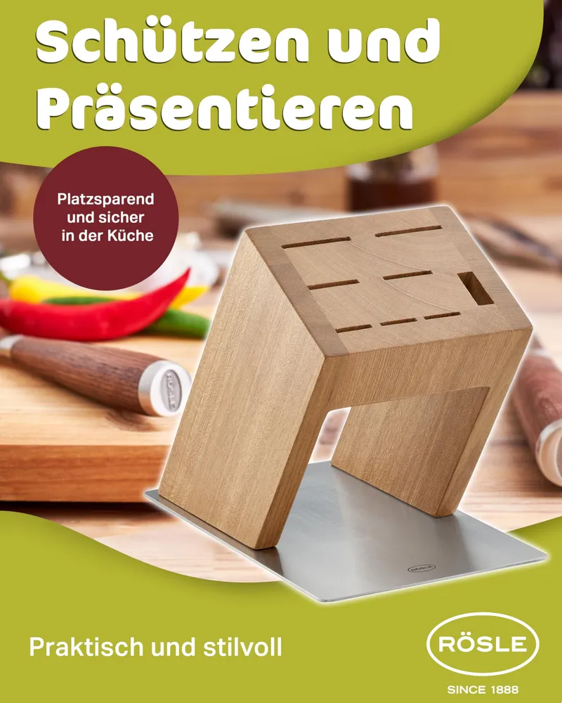 RÖSLE KnifeX Messenblok Design Roestvrij Staal Iepenhout Zonder Messen — foto 7