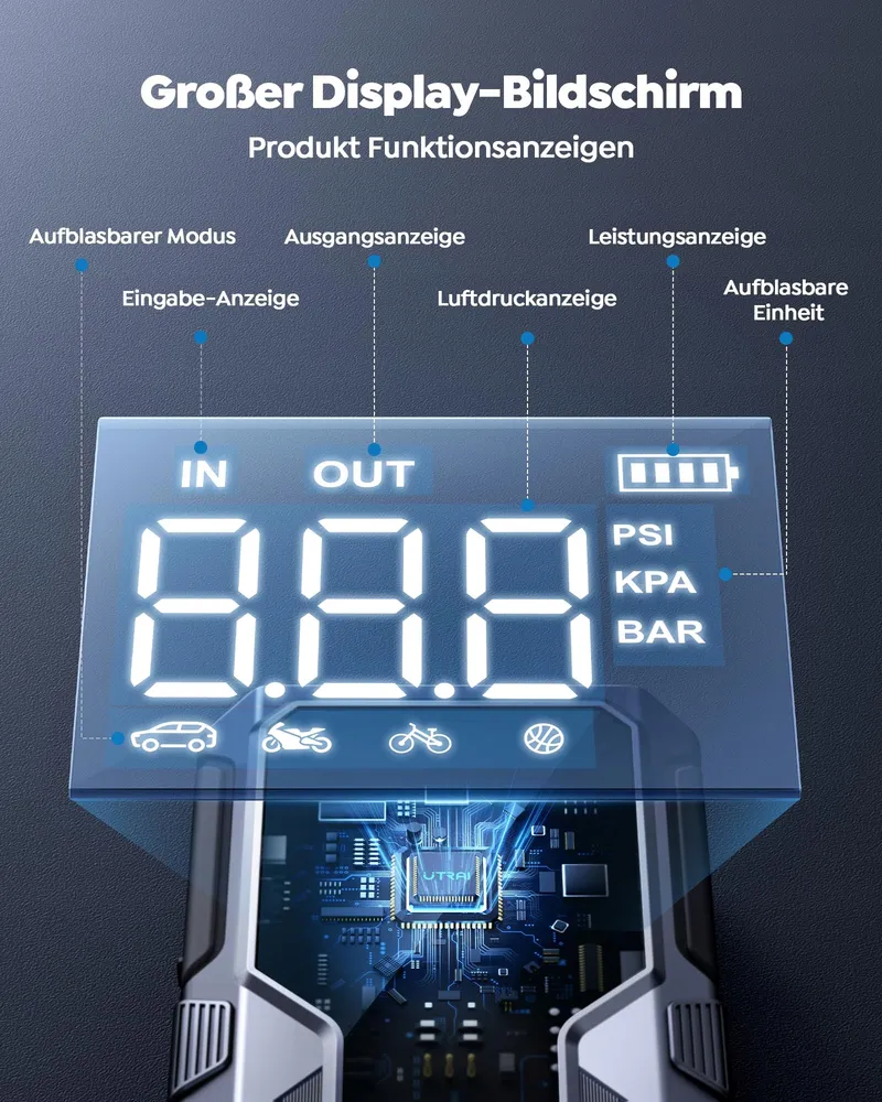 UTRAI Powerbank 4500A Compressor 150PSI Zaklamp 18W Snelladen — foto 8