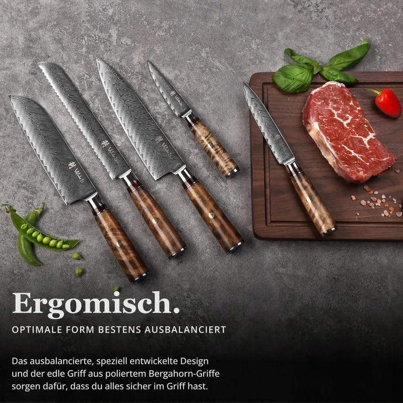 WAKOLI Damast Messenset 6-delig VG10 Kern Ahornhouten Handvat — foto 6