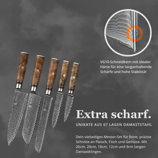 WAKOLI Damast Messenset 6-delig VG10 Kern Ahornhouten Handvat — miniatuur 3