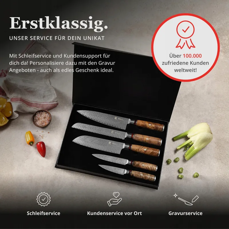 WAKOLI Damast Messenset 6-delig VG10 Kern Ahornhouten Handvat — foto 9