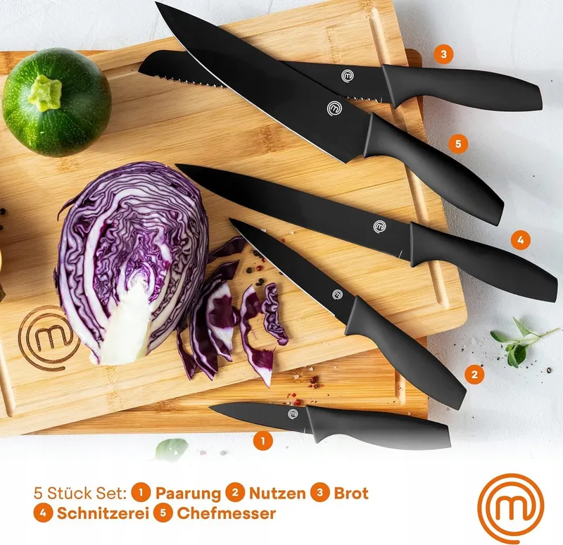 MASTERCHEF Keukenmessenset 5-delig Roestvrij Staal Zwart — foto 2