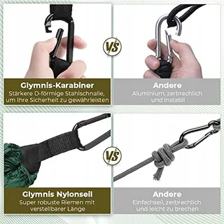 GLYMNIS Ultralichte Hangmat Outdoor Reizen Touwen Karabijnhaken Bruin — miniatuur 5