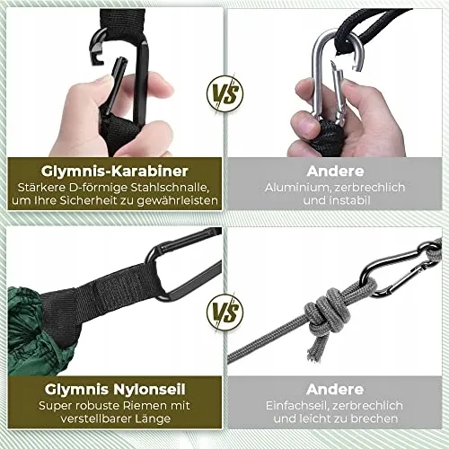 GLYMNIS Ultralichte Hangmat Outdoor Reizen Touwen Karabijnhaken Bruin — foto 5