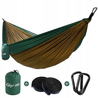 GLYMNIS Ultralichte Hangmat Outdoor Reizen Touwen Karabijnhaken Bruin — miniatuur 1