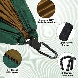 GLYMNIS Ultralichte Hangmat Outdoor Reizen Touwen Karabijnhaken Bruin — miniatuur 4
