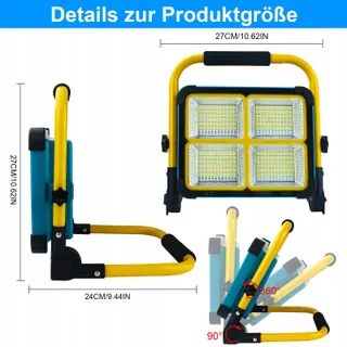 TOPBOS 100W LED Schijnwerper met Statief 10000LM Accu USB-C Solar — miniatuur 6