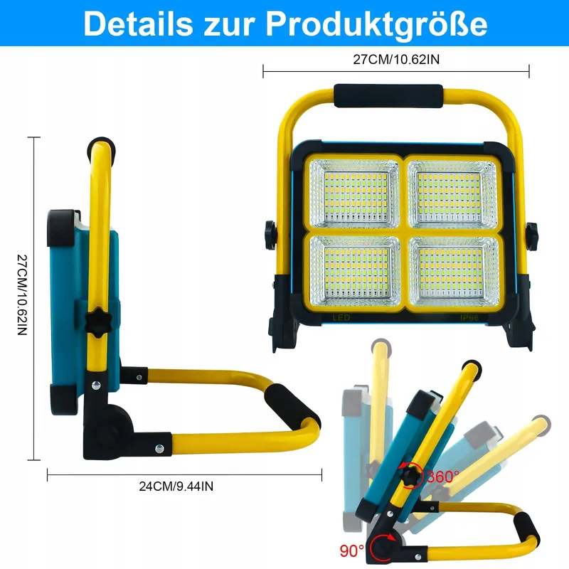 TOPBOS 100W LED Schijnwerper met Statief 10000LM Accu USB-C Solar — foto 6