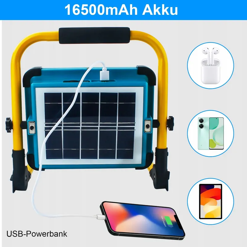 TOPBOS 100W LED Schijnwerper met Statief 10000LM Accu USB-C Solar — foto 3
