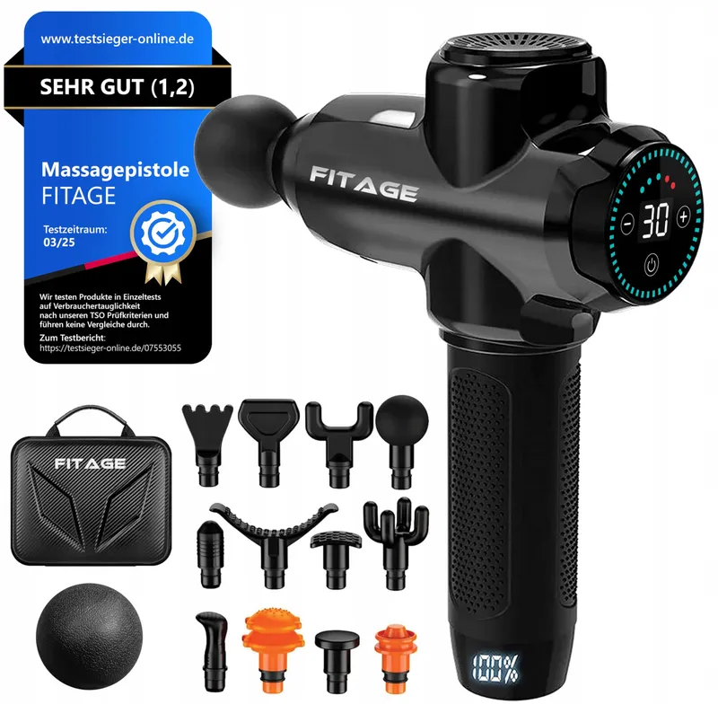 FITAGE Massagepistool Stil 30 Snelheden 12 Opzetstukken Lichaam — foto 1