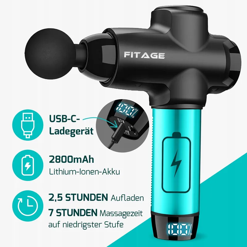 FITAGE Massagepistool Stil 30 Snelheden 12 Opzetstukken Lichaam — foto 5