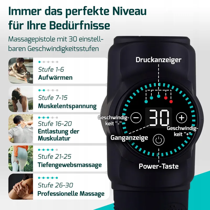 FITAGE Massagepistool Stil 30 Snelheden 12 Opzetstukken Lichaam — foto 2