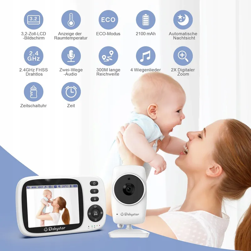 BABYSTAR Babyfoon Met Camera 3,2" Nachtzicht Audio VOX 2100mAh — foto 2