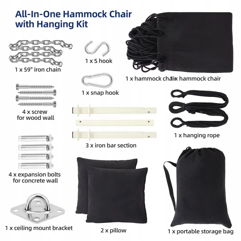 OHUHU Hangstoel XL 2 Kussens Montageset tot 150kg Antraciet — foto 7