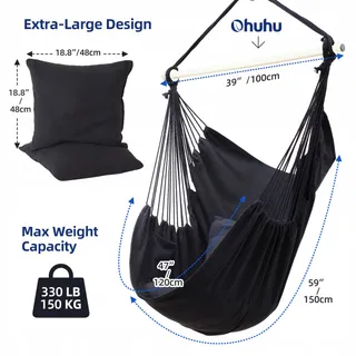 OHUHU Hangstoel XL 2 Kussens Montageset tot 150kg Antraciet — miniatuur 3