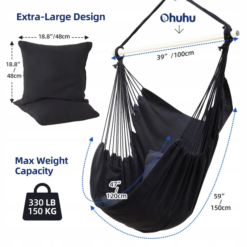 OHUHU Hangstoel XL 2 Kussens Montageset tot 150kg Antraciet — foto 3