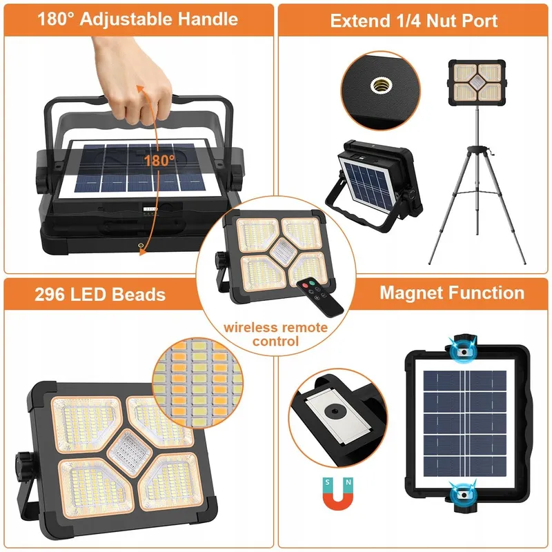 ERAY 150W LED Bouwlamp Solar Accu Met Afstandsbediening — foto 5
